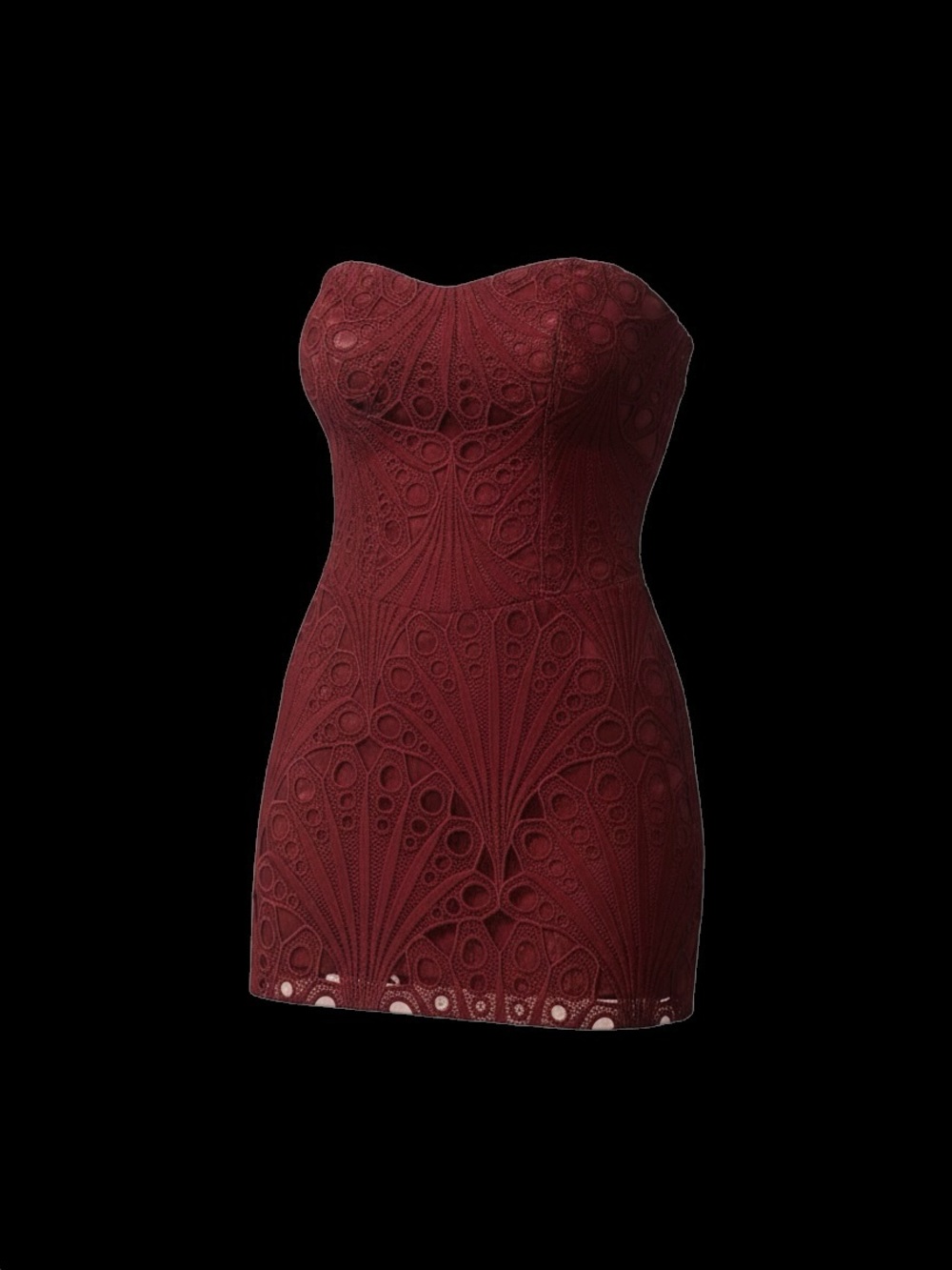 EGO Strapless Lace Mini Dress in Burgundy Red